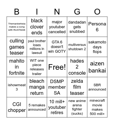 2025 bingo Card
