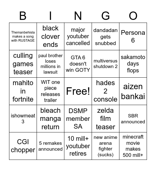 2025 bingo Card