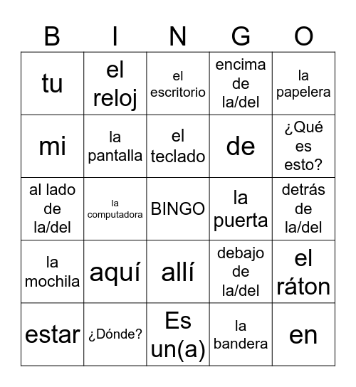 Tu sala de clases Bingo Card