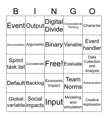 ICS Bingo Card