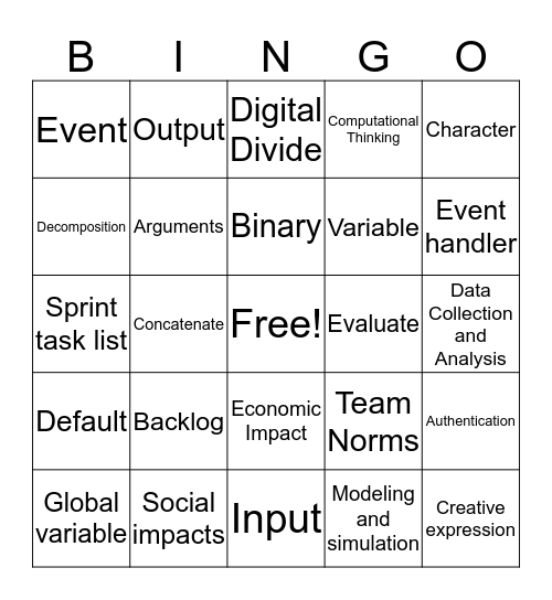 ICS Bingo Card