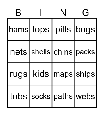 closed syllables with suffix Bingo Card