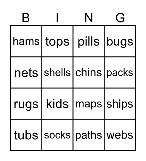 closed syllables with suffix Bingo Card