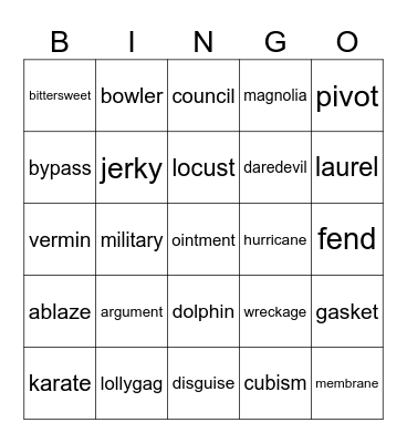 SPELLING BINGO Card