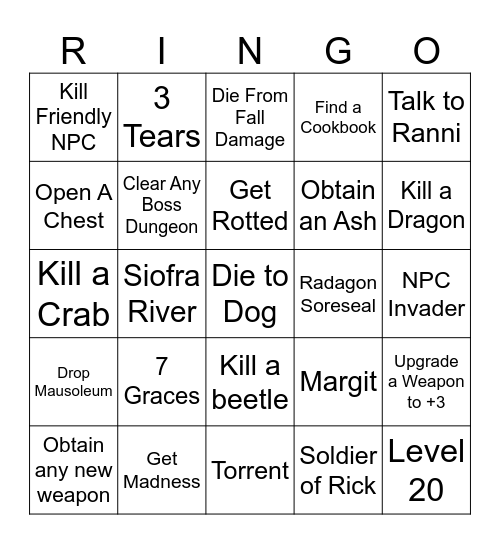 Elden Ringo Bingo Card