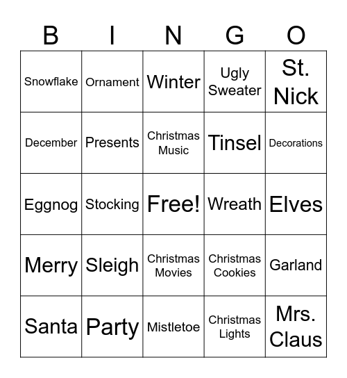 ALC Christmas Party Bingo Card
