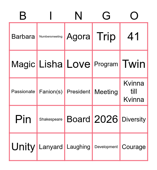 MTM BINGO Card