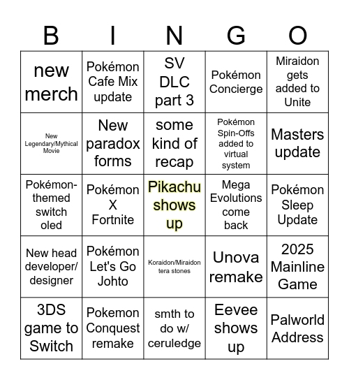 Pokemon Day Bingo Card