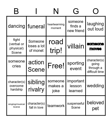 Family Movie Night BINGO Card