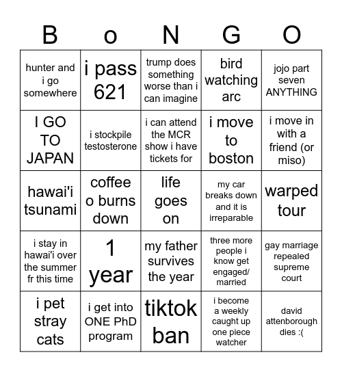 2025 bongo Bingo Card