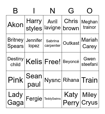 Pop hits 1 Bingo Card