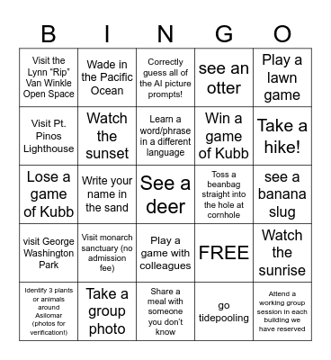 NatCap Olympics 2025 Bingo Card