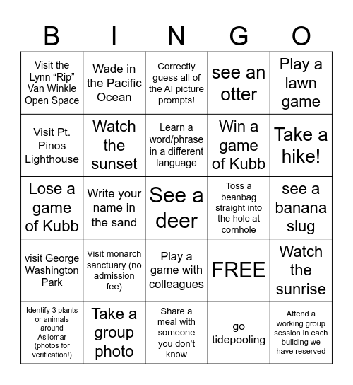 NatCap Olympics 2025 Bingo Card