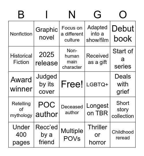 Book Bingo Card