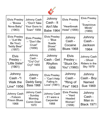 ELVIS VS. JOHNNY CASH Bingo Card