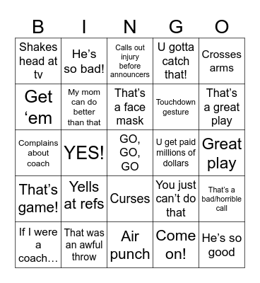 Football with Lou Bingo Card