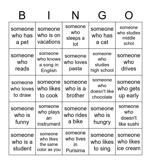 Find someone who BINGO Card
