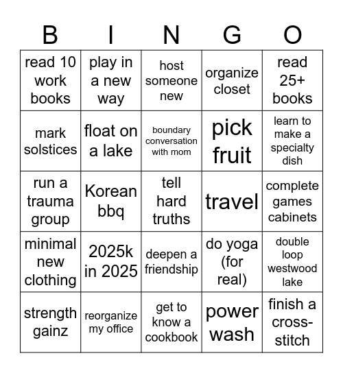 2025 wishes Bingo Card