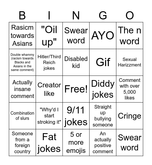 IG Reels Comments Bingo Card