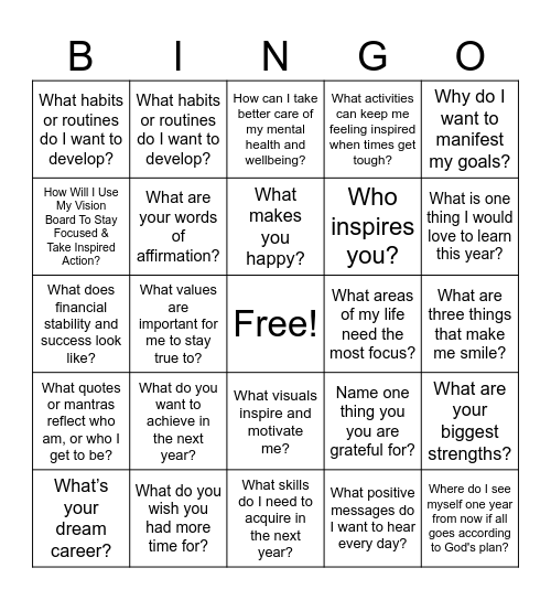 2025 Prayer/Vision Board Party Bingo Card