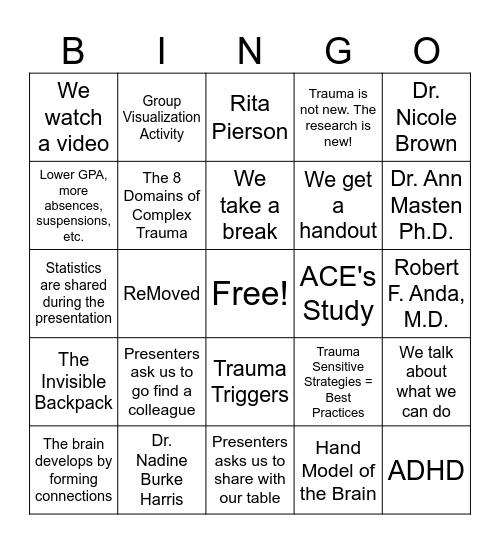 ASEC Staff Training Bingo Card