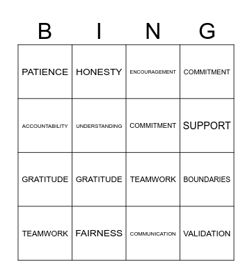 Healthy Relationship Bingo Card