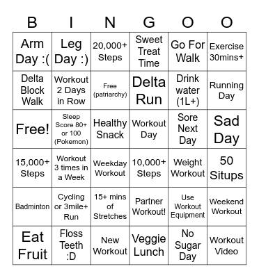 Weekly Fitness Bingo Card