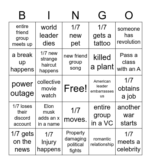 2025 BINGO CARD Bingo Card