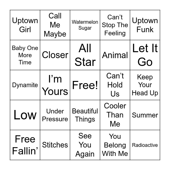Music Bingo Card