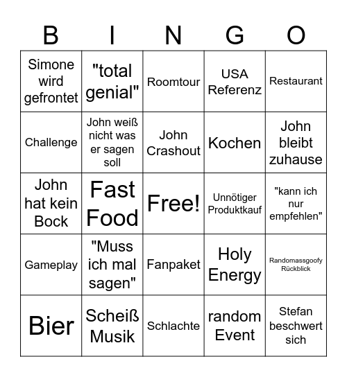 Stefan & John Bingo Card