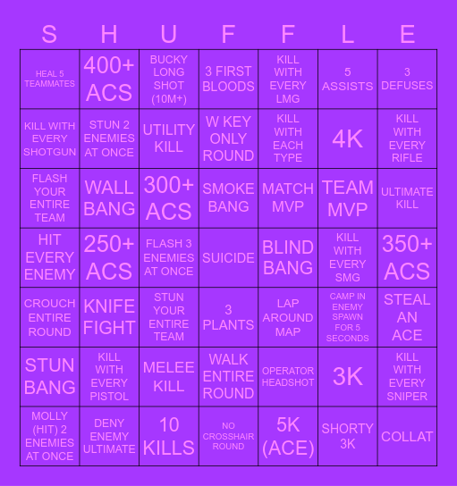 SHORTY Bingo Card
