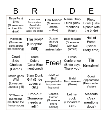 Alex's Wedding Bingo Card