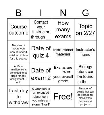 Untitled Bingo Card