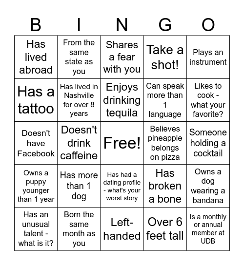 Singles Bingo Card