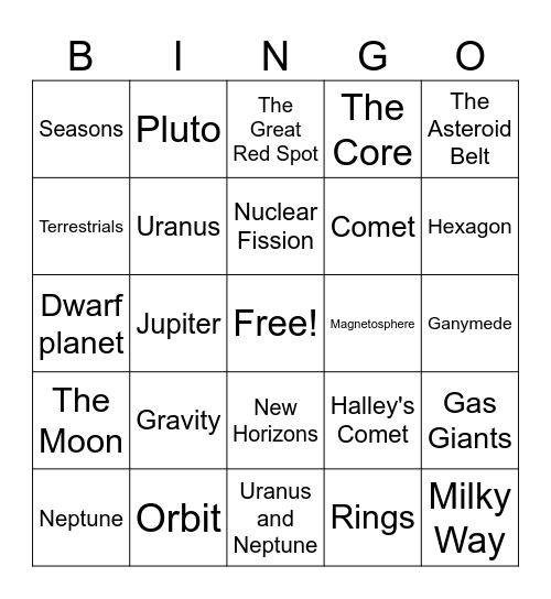 Solar System Bingo!! Bingo Card