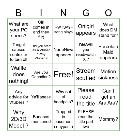 Girl_DM_ Bingo Card