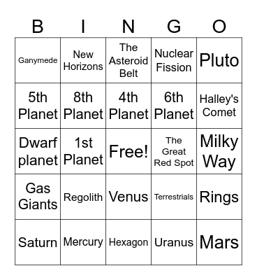 Solar System Bingo!! Bingo Card