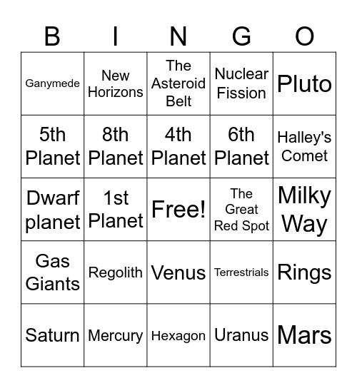 Solar System Bingo!! Bingo Card