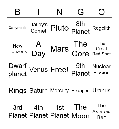 Solar System Bingo!! Bingo Card