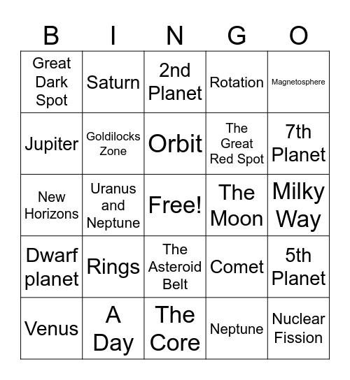Solar System Bingo!! Bingo Card