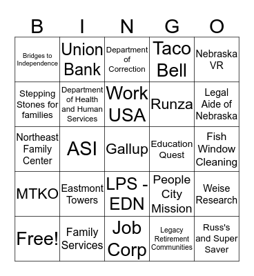 Job Fair Bingo Card