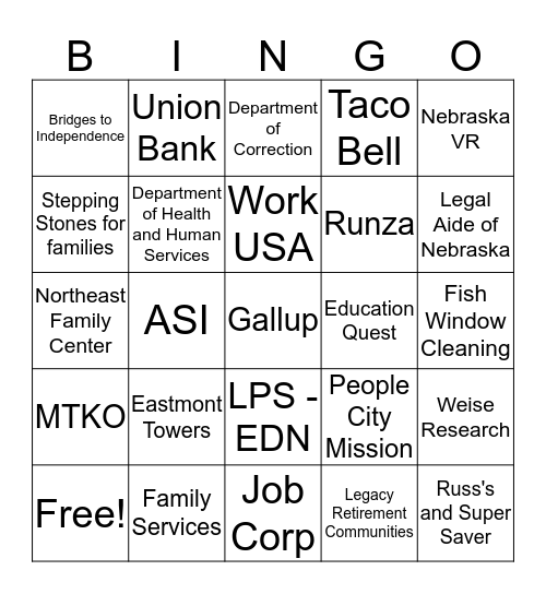 Job Fair Bingo Card