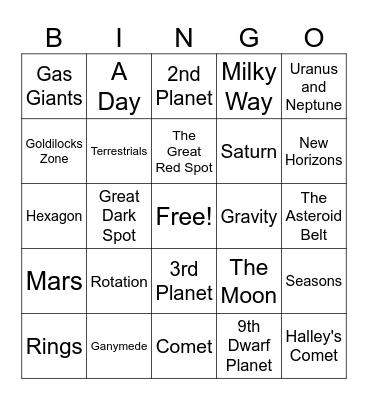 Solar System Bingo!! Bingo Card