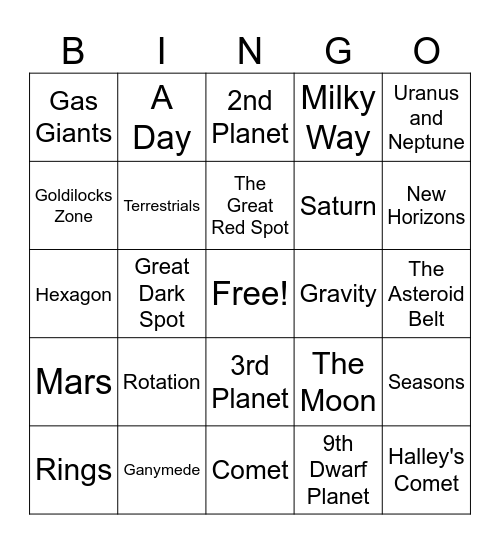 Solar System Bingo!! Bingo Card