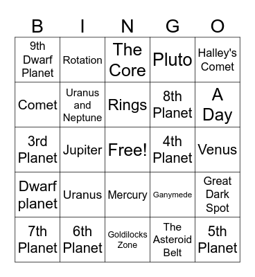 Solar System Bingo!! Bingo Card