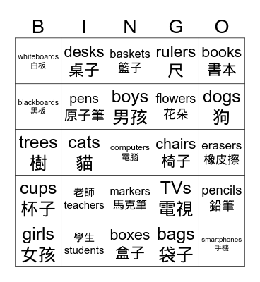 Are there any .............in the classroom ? Bingo Card