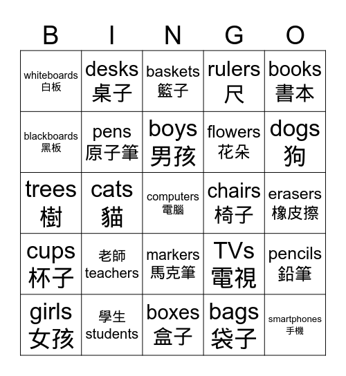 Are there any .............in the classroom ? Bingo Card