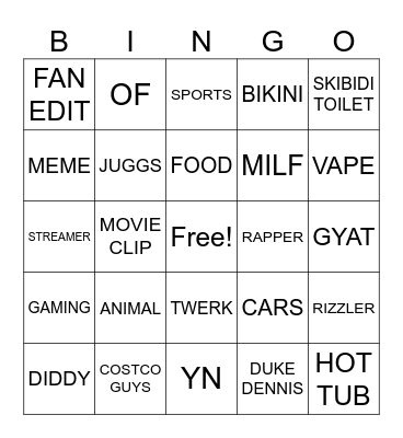 TIK TOK BINGO Card