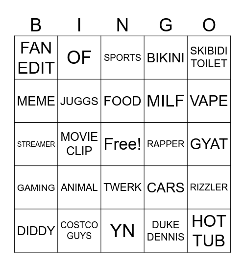 TIK TOK BINGO Card