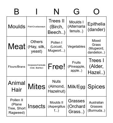 Will's Allergies Bingo! Bingo Card